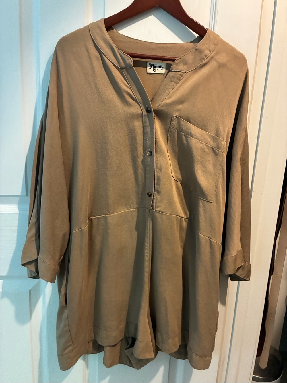 Show Me Your MuMu Taupe Relaxed Button-Front Jumpsuit